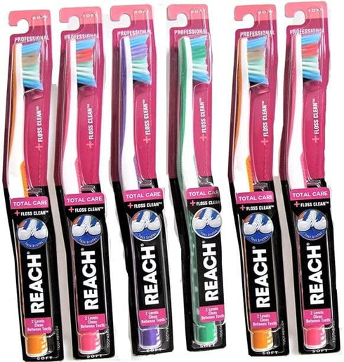 Reach Total Care Floss Clean Toothbrush Soft Regular (Pack of 6)