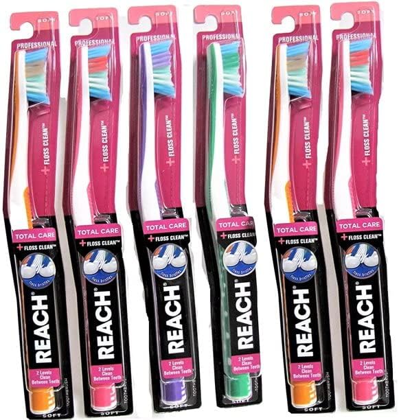 Reach Total Care Floss Clean Toothbrush Soft Regular (Pack of 6)