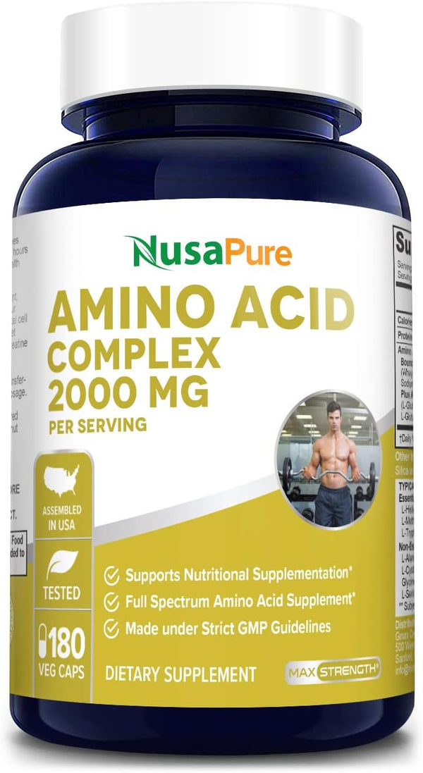 NusaPure Amino Acid Complex Blend - 2000 mg-180 Caps (Non-GMO, Gluten-Free)