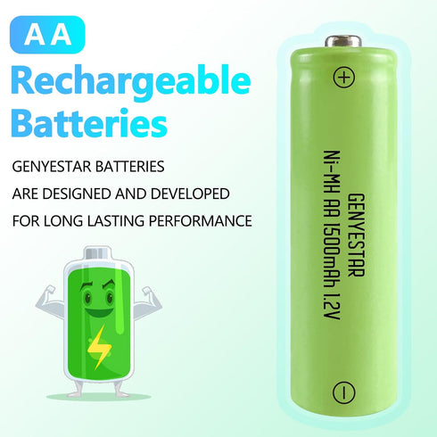 Rechargeable AA Battery NIMH 1.2V Double A 1500mAh High Capacity 2 Pack Pre-Charged Solar Batteries Low Self Discharge for Solar Light Replacement Remotes Flashlight Electronic Toys Household Devices