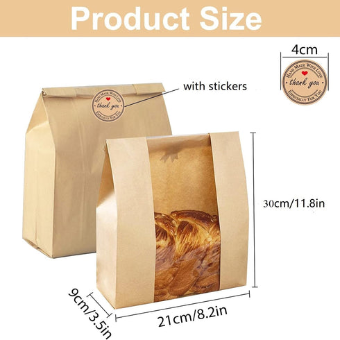 PONGHEI Packaging Pack 100(11.8x8.2x3.5 inch) Large Paper Bread Bags for Homemade Sourdough-Bread Bag for Gifting