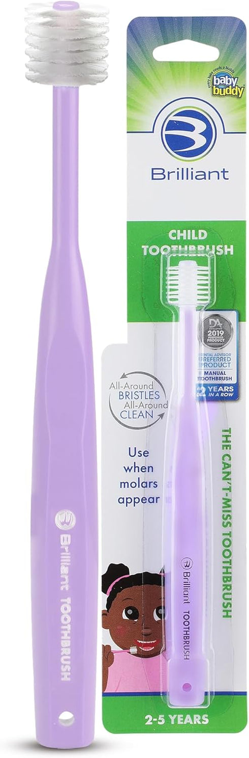 Brilliant Oral Care Child Toothbrush with Soft Bristles, Round Head for Ages 2-5 Years, Easy to Use, Lilac, 1 Pack