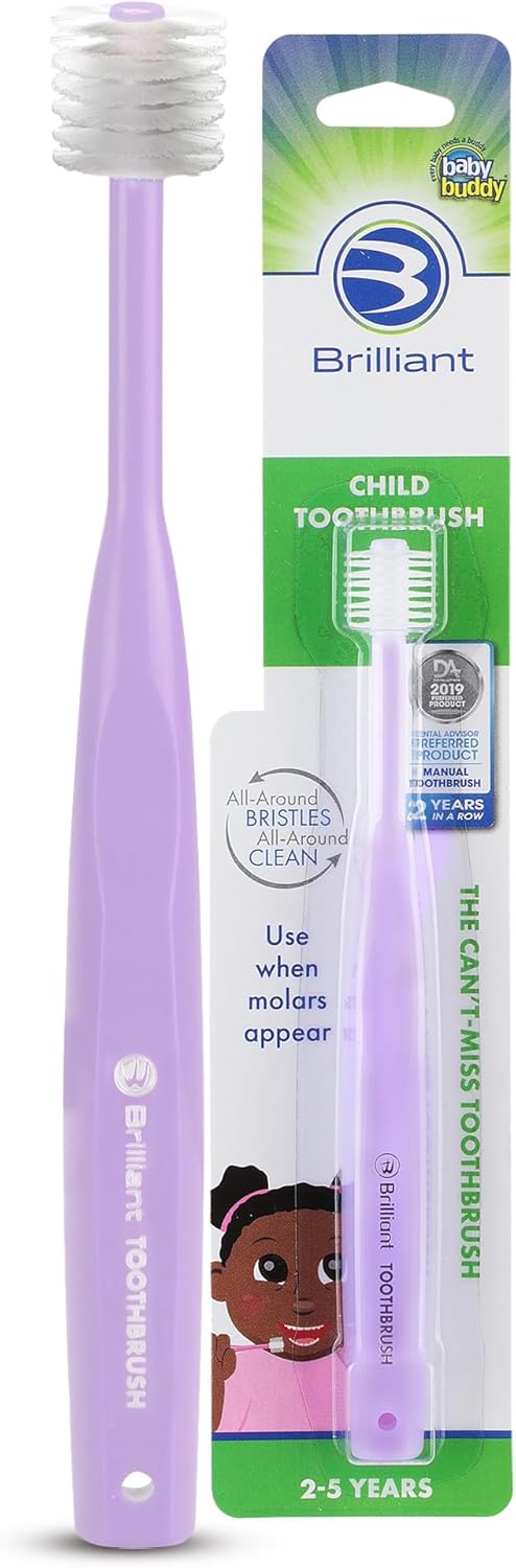 Brilliant Oral Care Child Toothbrush with Soft Bristles, Round Head for Ages 2-5 Years, Easy to Use, Lilac, 1 Pack
