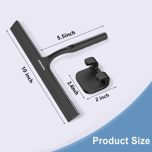 Wall(10 inch-Black) Household Squeegee for Shower Glass Doors, Silicone Shower Squeegee with Adhesive Hook, Bathroom