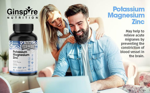 Magnesium Potassium Zinc Supplements - 90 Capsules for Vascular Health – High Absorption Vegan Supplement