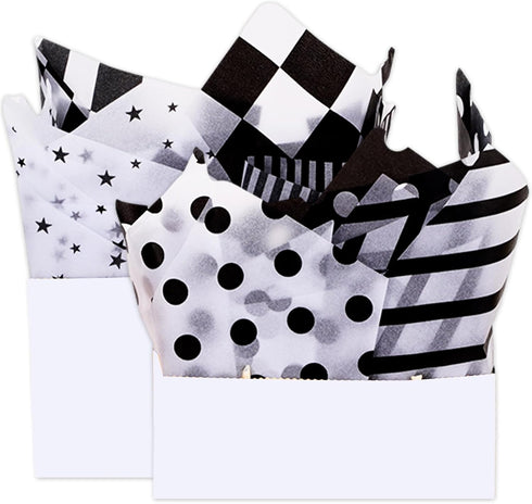 Whaline 120Pcs Checkered Black White Tissue Paper, Star Stripes Polka Dots Pattern for Home Wedding Birthday Gift Wrap