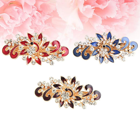 Women's Multilayered Peacock Shaped Rhinestone French Barrette Hair Clip, Blue