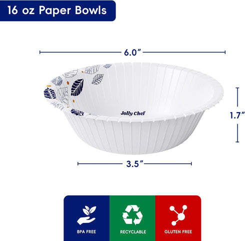 JOLLY CHEF 156 Count Paper Bowls 16 oz Soak Proof and Cut Proof Microwave Safe Heavy Duty Leaf Printed Disposable Bowls for Dinner or Lunch by JOLLY CHEF