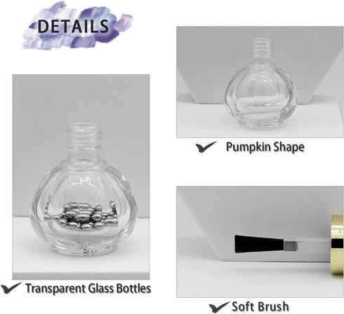 Empty Nail Polish Bottles Gold Top, 6PCS 10ML Glass Bottles with Funnel & Mixing Balls for Nail Art