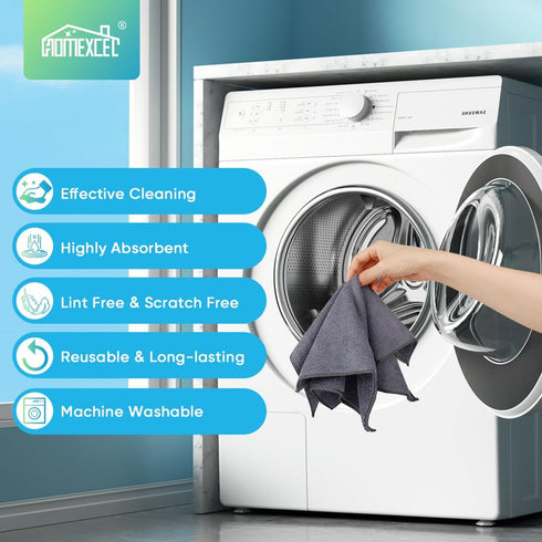 HOMEXCEL Microfiber Cleaning Cloth Grey, 12 Pack Premium Towels for Cars, Lint Free, Highly Absorbent Reusable Rags