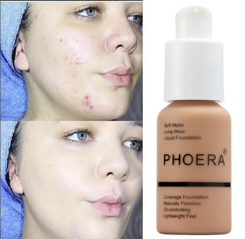 2 Pack PHOERA Foundation - Flawless Soft Matte 24HR Oil Control Full Coverage Makeup (102 Nude-30m)