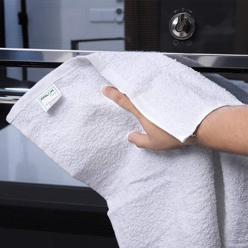 Avalon Towels Bar Mop Towels, Pack of 12, 100% Ring Spun Cotton Cleaning Rags, Absorbent Restaurant Towels (White)