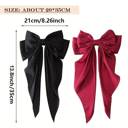 Oversized Long-tail Silky Satin Bow for Hair, Large Black Hair Barrettes for Women Girl, Cute Aesthetic Hair