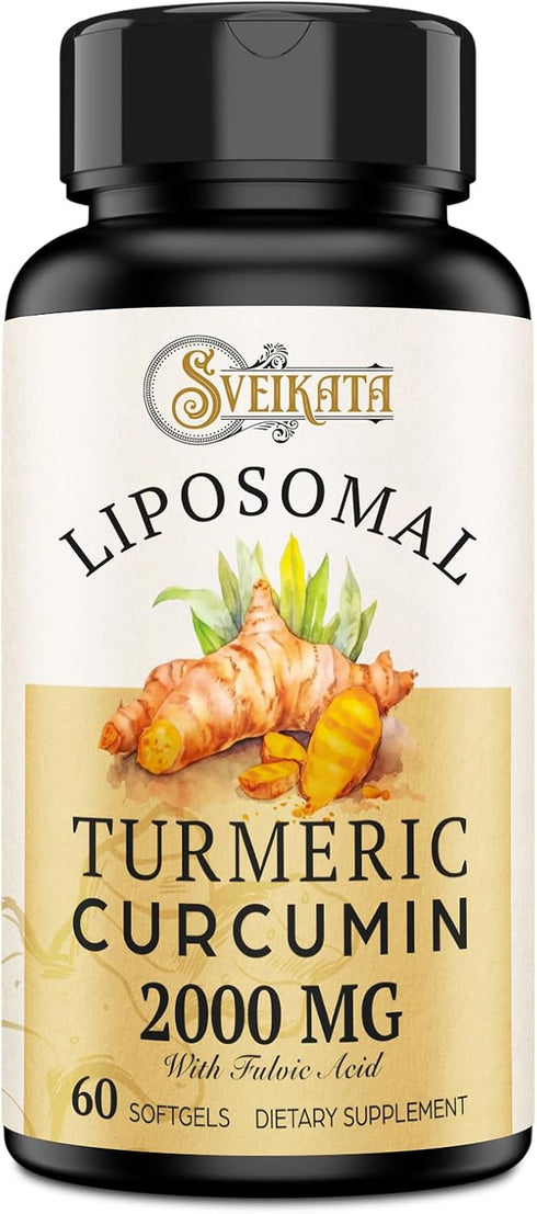 Liposomal Turmeric Curcumin Supplement 2000mg, 95% Standardized Curcuminoid Extract & Organic Root Powder with Piperine