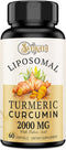 Liposomal Turmeric Curcumin Supplement 2000mg, 95% Standardized Curcuminoid Extract & Organic Root Powder with Piperine