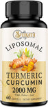 Liposomal Turmeric Curcumin Supplement 2000mg, 95% Standardized Curcuminoid Extract & Organic Root Powder with Piperine
