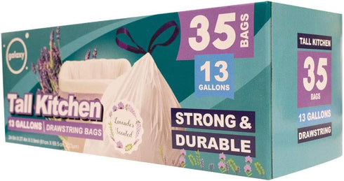 Galaxy 35 Count 13 Gallons Drawstring Tall Kitchen Bags, Lavender Scent