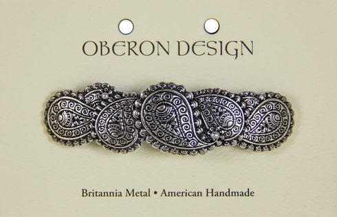 Paisley Hair Clip - Hand Cast Metal Barrette, Medium 70mm Clip by Oberon Design, 1 Piece