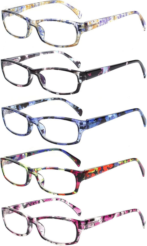 VIDEBLA 5 Pack Computer Reading Glasses, Anti Eyestrain Blue Light Blocking Glasses for Reading (5 Mix-2, 2.25)