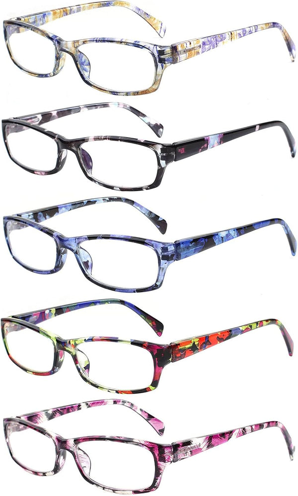 VIDEBLA 5 Pack Computer Reading Glasses, Anti Eyestrain Blue Light Blocking Glasses for Reading (5 Mix-2, 2.25)