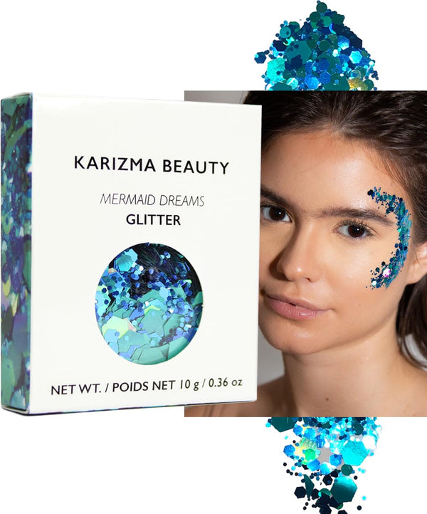 KARIZMA Mermaid Dreams Glitter Set - 10g Chunky Face, Hair, Eye & Body Glitter for Women, Rave & Festival Accessories
