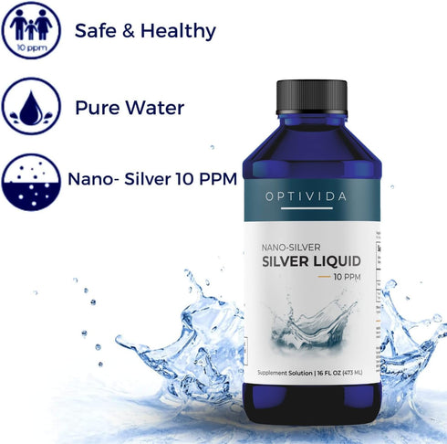 Optivida Health Nano Silver Liquid, 2 Pack for Immune Support, All Natural Solution 10PPM