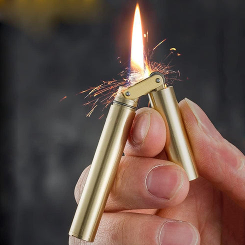Vintage Trench Lighter - Cool Copper Windproof Brass Lighter for Men, Dad, Husband (Fuel Not Included), Gold