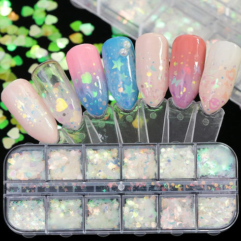24 Grids Holographic Nail Sequins, 1 Pcs Nail Art Tweezers, Iridescent Mermaid Flakes for DIY Nail Art Decoration