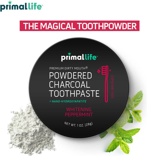 Primal Life Organics Dirty Mouth Toothpowder, Activated Charcoal, Organic, Vegan, 1 oz (Black Peppermint)