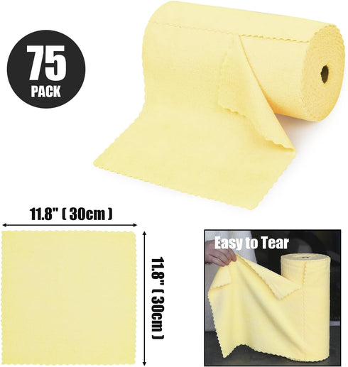 Microfiber Cleaning Cloths Roll 75 Pack 11.8" x 11.8" Lint Free Quick Dry Ultra Absorbent Scratch Free Tear Away Towels Reusable Rags Kitchens Home (Yellow) by SOOWASH