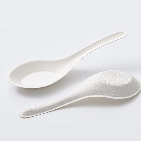 Eco Friendly Disposable Soup Spoons, 5.5" Sugarcane Fiber Spoon for Take-out Ramen Pho Noodles (50 PCS)
