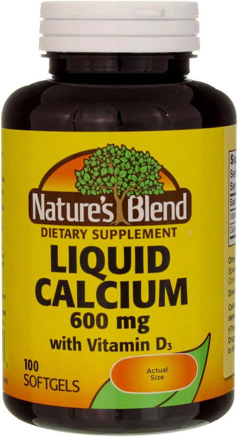 Liquid Calcium 600mg with D-3 (100 Softgels) - 3 BOTTLES Total of 300 Softgels