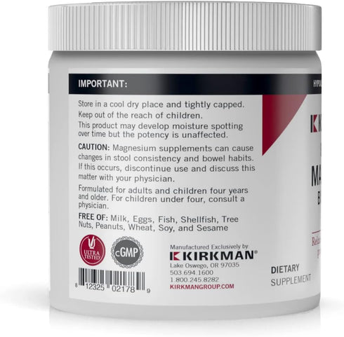 Kirkman Buffered Magnesium Bisglycinate Powder, 4 oz, Relaxes Nerves & Muscles