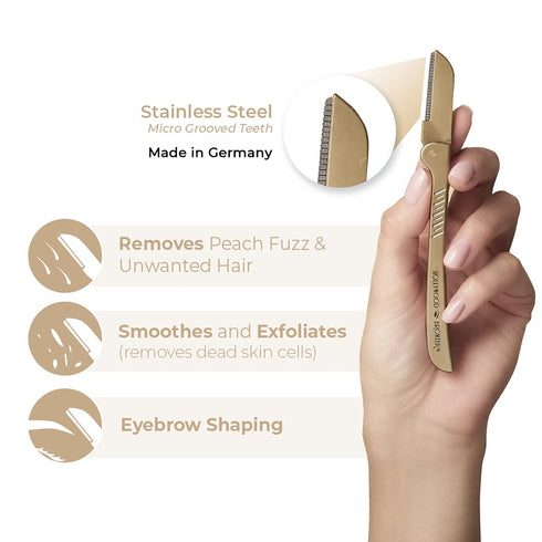 Royal Gold Dermaplaning Face Blade Duo - Two Pack for Men and Women, Eyebrow Shaping and Exfoliation