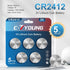 CR2412 Lithium 3V Batteries, 5 Pack for Car Key Fob and Smart Watch Replacement