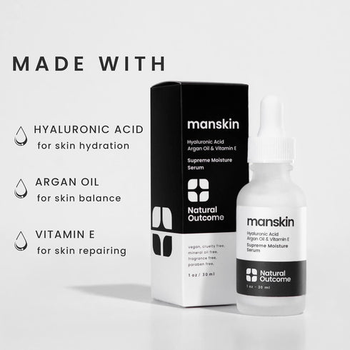 Man Skin Supreme Moisture Serum - Mens Anti-Aging Day & Night Facial Serum with Hyaluronic Acid, Argan Oil & Vitamin E