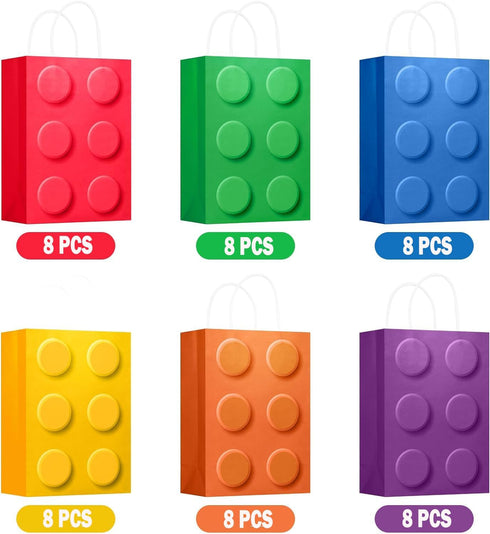 YOTNUS 48 Pcs Building Block Party-Favor Bags, Small Gift Bags with Handles for Building Block Birthday Party Supplies