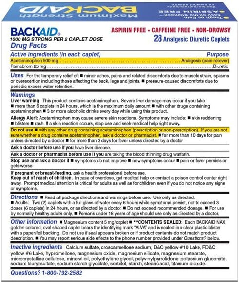 BACKAID Pills, 28 Tablets (Pack of 6)