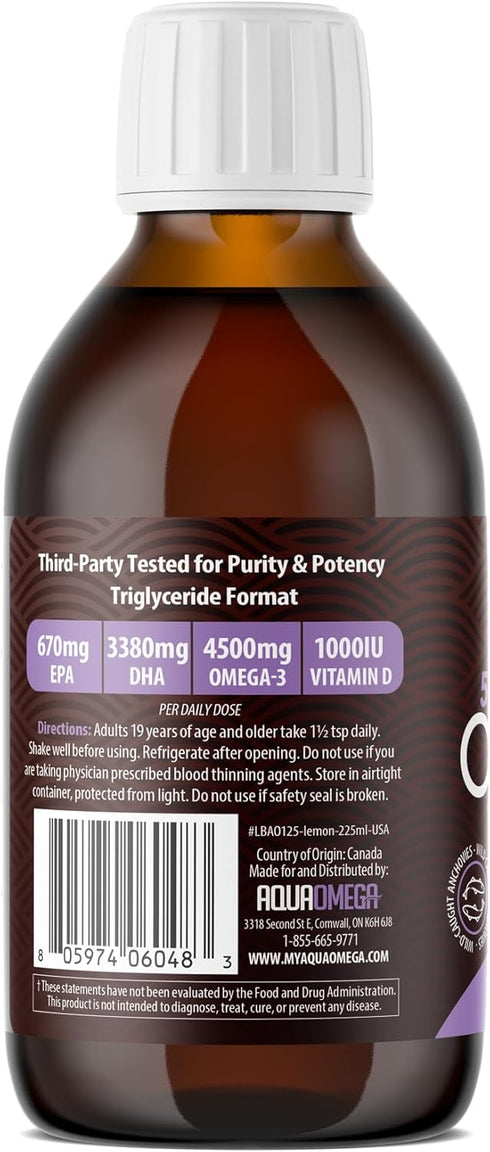 5X Ultimate Strength High DHA Omega-3 Liquid with EPA & Vitamin D - Wild Caught Omega 3 Fish Oil Supplements - 7.60 Fl