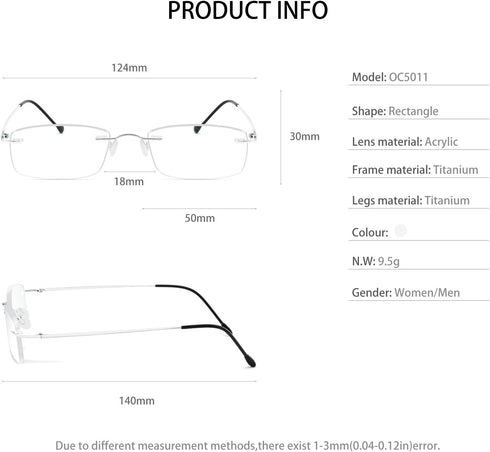 OCCI CHIARI 3.0 Reading Glasses for Women & Men, Trendy Reader with Titanium Frameless Clear Lens Options