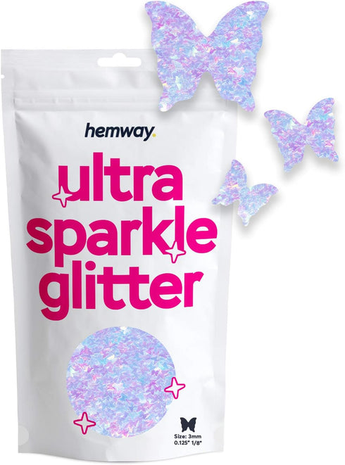 Hemway Ultra Sparkle Glitter - 1/8" 0.125" 3mm - Mother of Pearl Butterfly Glitter for Decoration, 50g