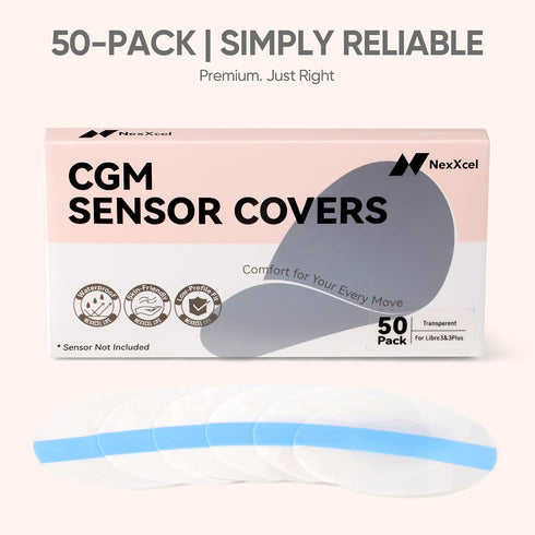 N NEXXCEL 50 Pack 3 3 NeXxcel Sensor Covers for Freestyle Libre and Plus Waterproof Ultra-Thin Transparent Adhesive