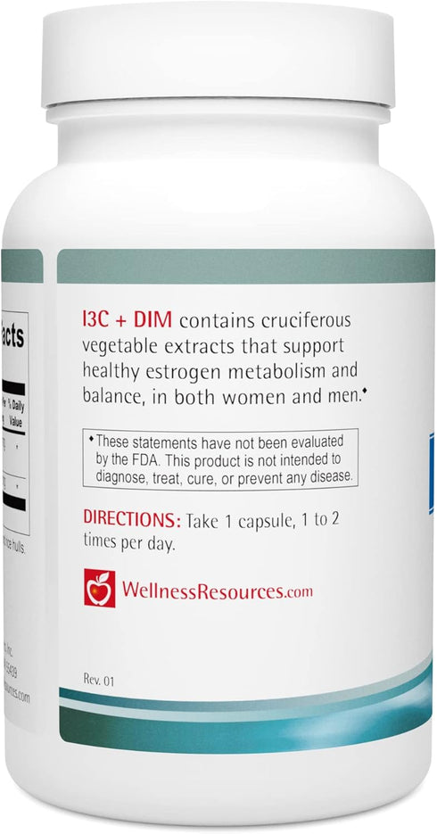 Wellness Resources I3C + DIM - 60 Capsules, Healthy Estrogen Metabolism & Detoxification Supplement