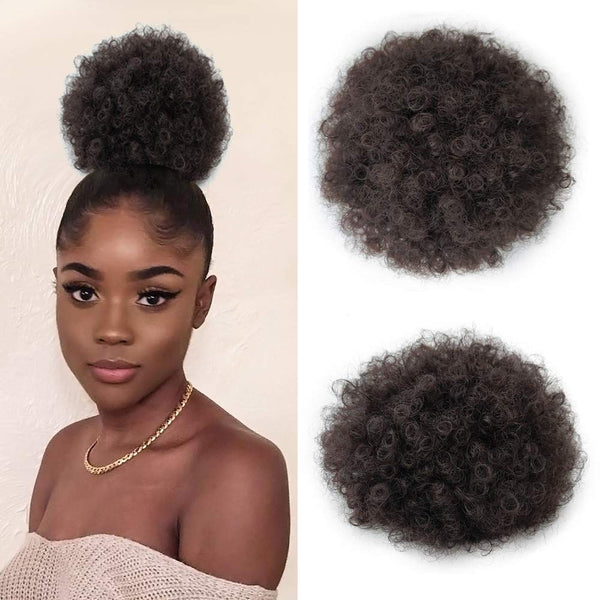 Yinmei Baibian Kinky Curly Ponytail Hair Extensions - Afro Puff Drawstring Ponytails with Two Clips for Women Girls