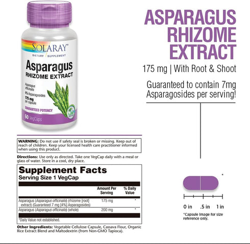 SOLARAY Asparagus Rhizome Extract, 175 mg w/Whole Root, 60 VegCaps