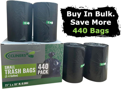 2-4 Gallon Small Black Trash Bags, 440 Count, Bathroom Garbage Bags for Home and Office