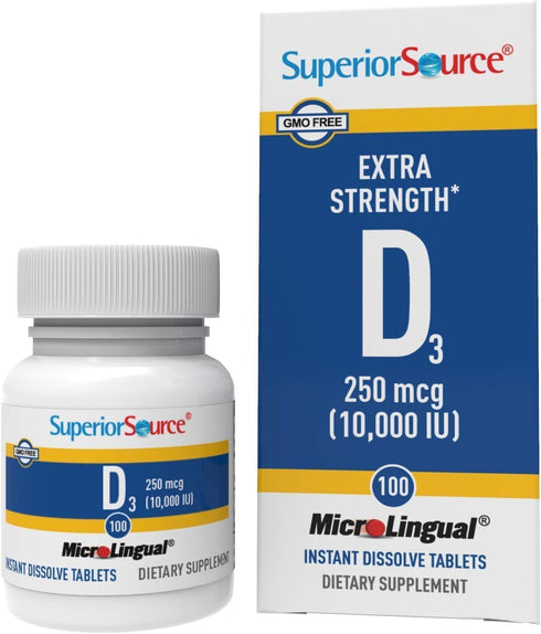 Superior Source Vitamin D3 10000 IU, 100 Count, Quick Dissolve MicroLingual Tablets, Immune Support