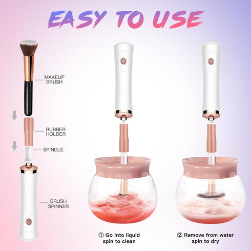 Makeup Brush Cleaner Machine, Super Fast Automatic Brush Cleaner and Dryer Tool for Most Makeup Brush Sizes