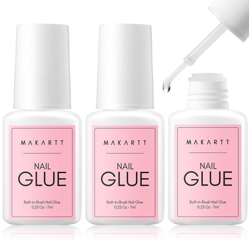 Makartt Super Strong Nail Glue for Acrylic Nails, 7ML 3 Pcs Brush on Glue for Press On Nails