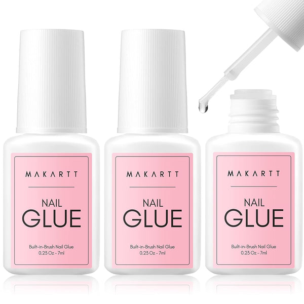 Makartt Super Strong Nail Glue for Acrylic Nails, 7ML 3 Pcs Brush on Glue for Press On Nails